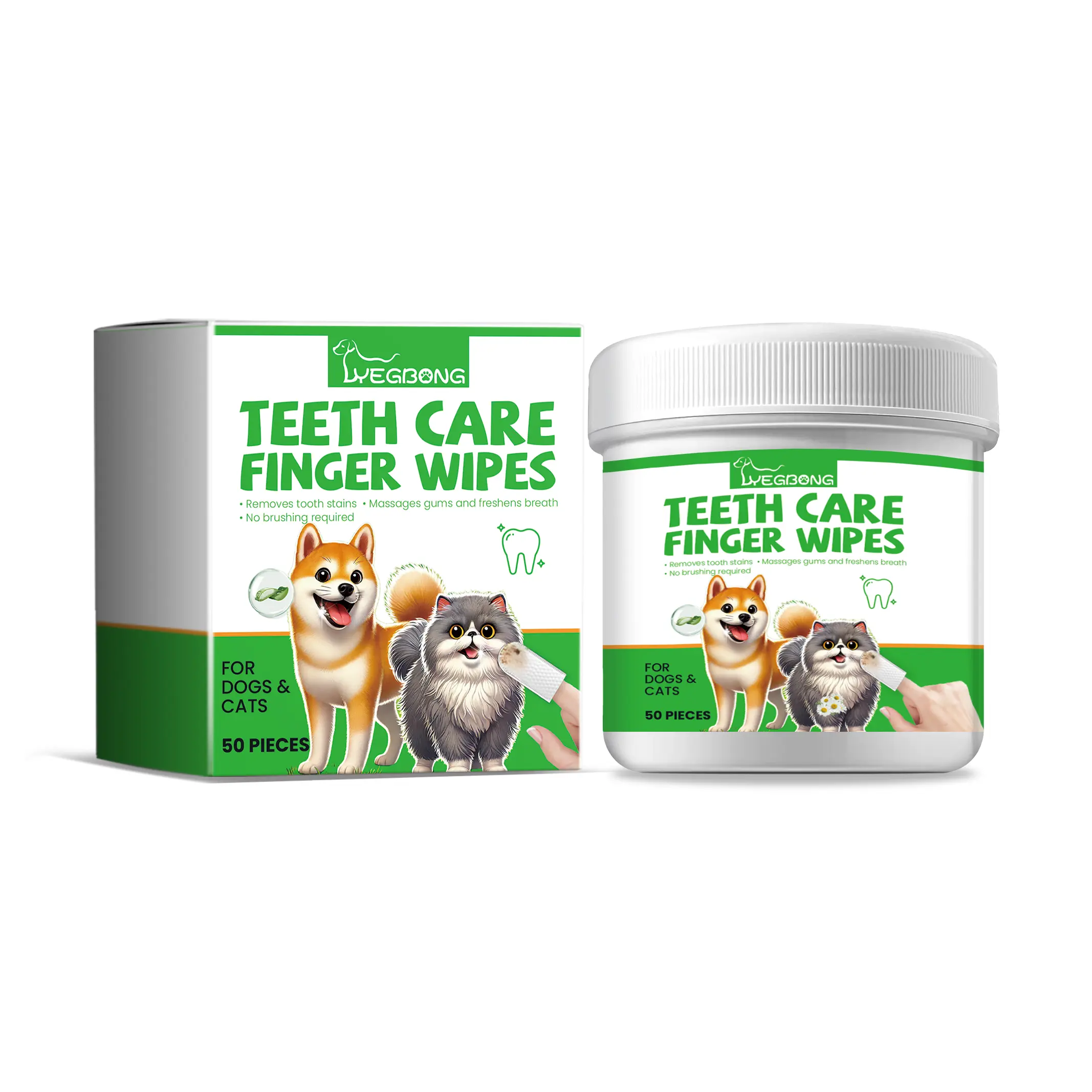 Yegbong Cat and Dog Dental Wipes Pet Dog Gentle Teeth Cleaning Tartar Stain Fresh Breath Wipes
