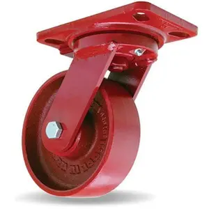 Hamilton Caster 6" Diam x 2" Wide x 7-3/4" OAH Top Plate Mount Swivel Caster with Brake Cast Iron, 1,400 Lb Capacity, Roller Bearing, 4-1/2 x 6-1/2" Plate S-HS-6M-4SL-FB