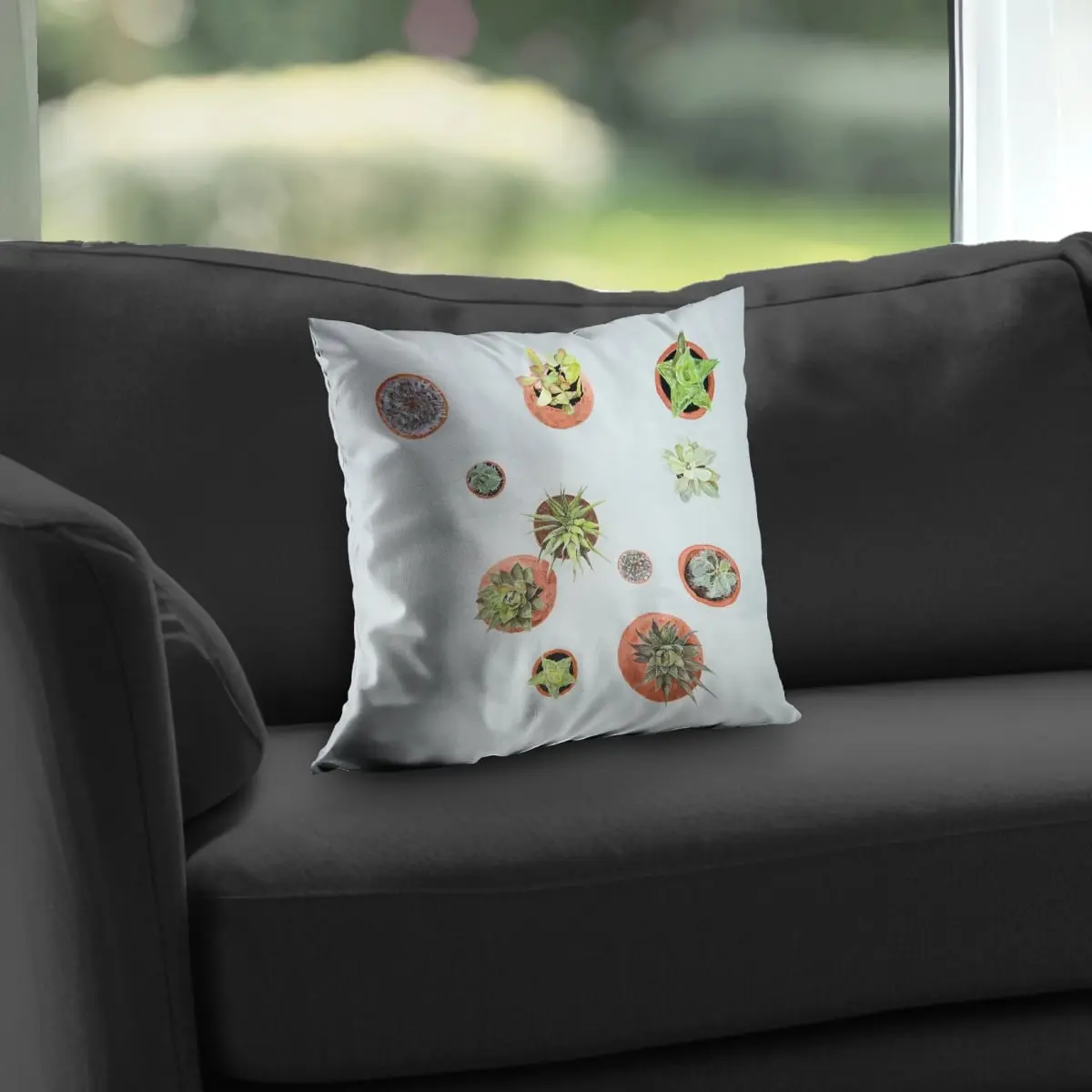 360 Stand Cactus Plant Motif Poly Twill Throw Pillow - Lightweight Twill Fabric, 14x14 in, Nature Theme Home Decor Textile, Botanical Decorative Soft Standard Pillow