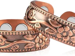 2PCS Copper Magnetic Rings for Women Ring for Fingers with 4X Magnets 100% Solid Pure Copper Gift Adjustable
