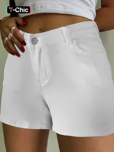Women's Sleek High-Waisted Butt-Lifting Denim Shorts Button, Stretchy Slim Fit Essentials for Summer, Perfect for Casual Wear