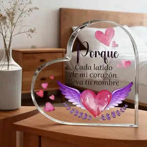 2D flat design, 1 piece, because every beat of my heart is engraved with your name, heart-shaped acrylic ornament, modern style desktop decoration, suitable for living room, bedroom and various room types, New Year's, general holiday gift, anniversary an