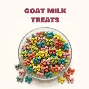 Benji & Louie Goat Milk Ribbon Bites for Dogs & Cats  – Tiny Bow Shaped Treats Made with Goat Milk, Chicken & Fruit + Veggie Powder, Crunchy Cute Pet Snacks, 30 Count
