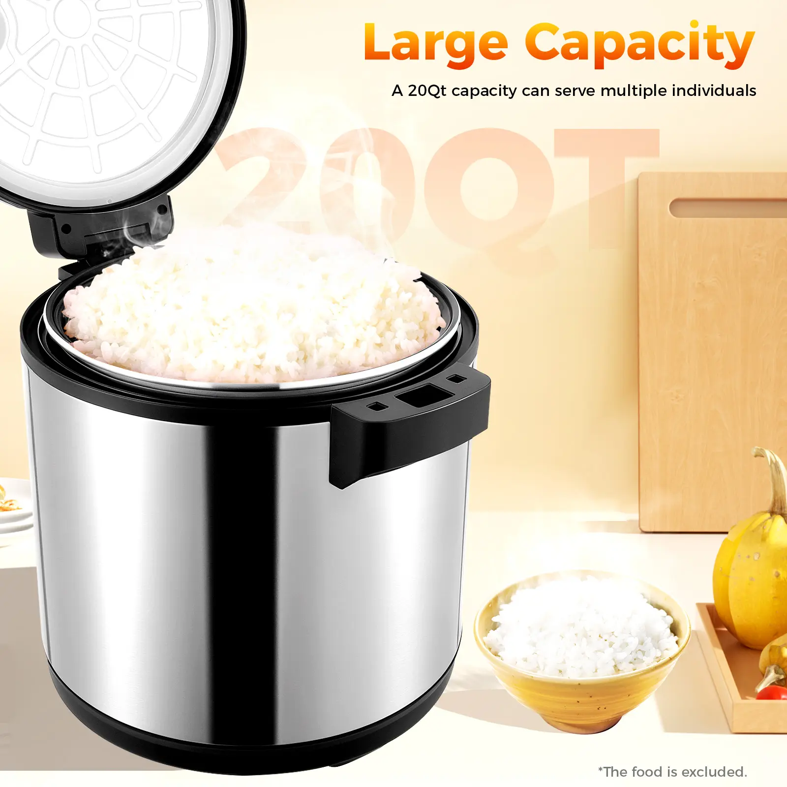 19L Commercial Thermal Rice Warmer - 110V, 2-Temp Control, 3D Insulation, Aluminum Liner, Flip Lid with Lock for Food Safety, Restaurant Use