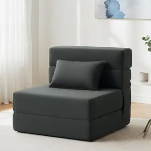 Folding Sofa Bed | Convertible Sleeper Chair Bed for Adults, Fold Out Chair to Bed Linen Futon Chair with Pillow, for  Dorm Apartment RV Living Room, Single Size Dark Gray