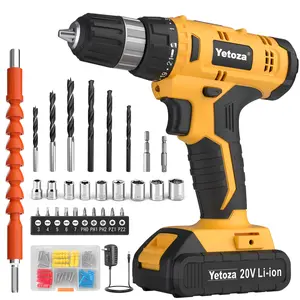 Yetoza 20V Cordless Drill, Handheld Electric Drill Driver Set with Screwdriver Bits & Sockets, Household Power Tool Kit