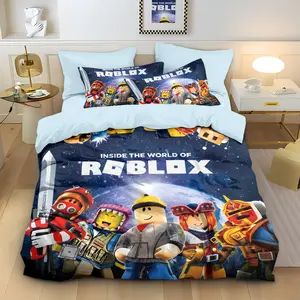 3-Piece Roblox Game Pattern Teen Bedding Set, Perfect Bedroom Decor, Skin-Friendly & Stylish, Includes 1 Fitted Sheet and 2 Pillowcases