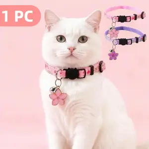 Floral Pet Collar with Small Flower Pendant and Bell Decoration, Nylon Material, Suitable for Small Dogs and Cats, Universal Size