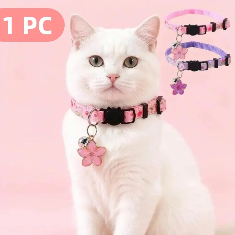 Floral Pet Collar with Small Flower Pendant and Bell Decoration, Nylon Material, Suitable for Small Dogs, Cats and Kitten, Universal Size
