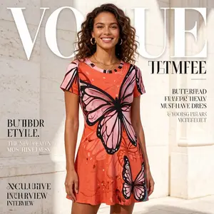 Boho Butterfly Print A-Line Dress, Cute Orange Bounce Dress, Y2K Halter Tops, Trendy Summer Casual Wear for Women, Aesthetic Cottagecore Outfits morning blue quinceanera girl green short italian summer dress wendy yellow long dress Seashell Shirt Set