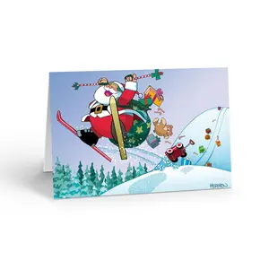 Stonehouse Collection - Skiing Santa Christmas Card - 18 Cards & Envelopes - Ski