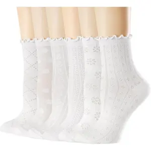Graduation Gift  Women's Ruffle Socks Casual Lace Cotton Crew Summer Ultra Thin Cute Frilly Ankle Socks for Women 6 Pairs