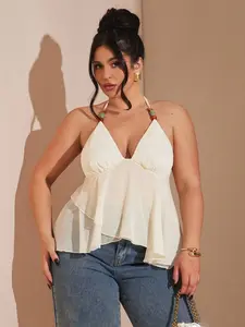 MISHELLA Plus Size Women Beaded Backless Halter Top Suitable For Vacation, Summer Tops