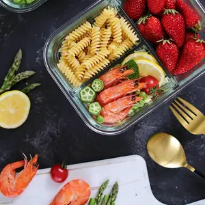 BPA-Free Divided Glass Food Storage Containers, Leakproof Lunch Boxes, 3-Compartment Meal Prep Organizer, Ideal for Household Use, Clear