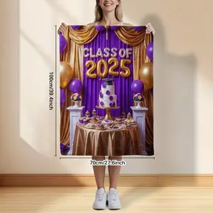 Luxurious Purple & Gold Class of 2025 Graduation Backdrop Tapestry with Balloons, Cake & Dessert Table Display