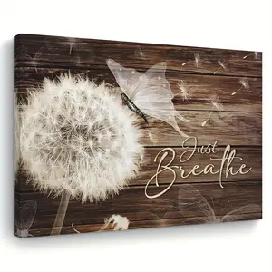 Wooden Framed Canvas Painting, Just breathe, Wall Art Prints for Living Room & Bedroom & Kitchen, Home, Office Decor, Festival Gift for Her Him,1 pcs