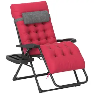 Outsunny Zero Gravity Chair, Folding Reclining Lounge Chair with Padded Cushion, Side Tray for Indoor and Outdoor, Supports up to 264 lbs, Red