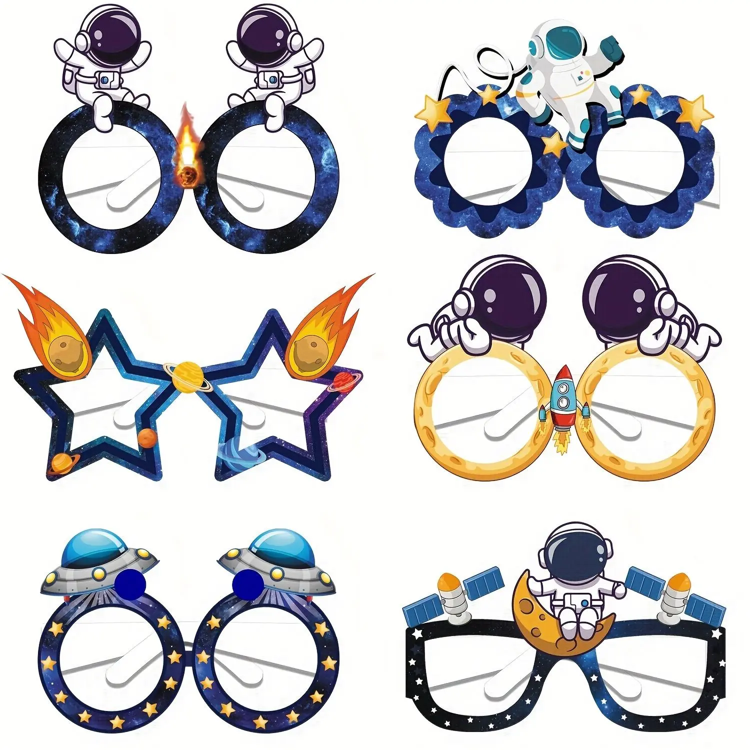 Outer Space Theme Paper Eyeglasses, 6 Counts/set Outer Space Birthday Party Decorations, Photo Booth Props, Party Supplies, Party Accessories, Party Favor for Boy and Girl, Masks
