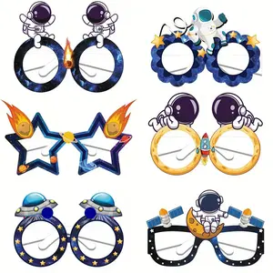 Outer Space Theme Paper Eyeglasses, 6 Counts/set Outer Space Birthday Party Decorations, Photo Booth Props, Party Supplies, Party Favor for Boy and Girl, Masks