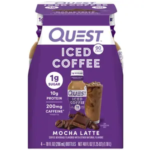 Iced Coffee, Mocha Latte, 1g of Sugar, 10g of Protein, 90 calories, 200mg of caffeine, 4 Count