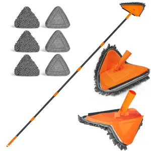 JEHONN Wall Mop with Long Handle 80 inches, Upgraded 180° Collapsible Baseboard Cleaner Tool with Squeegee, Ceiling Duster with 3 Microfiber and 3 Chenille Pads for Cleaning Window, Cabinet (Orange) wall cleaner