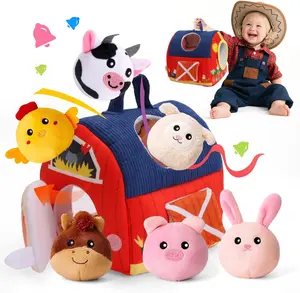 Baby Toys 6-12 Months, Surprise Barn with Stuffed Farm Animals 6Pcs, Rattle, Crinkle, Mirror, Montessori Sensory Toys for 1-3 Year Old Boys Girls, Ideal Gifts for Babies Toddlers Birthday Christmas
