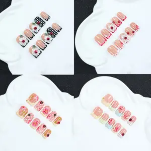 Handmade Nail Art Set Y2K Style Reusable 3D Embossed Insect Polka Dot Carving French Design Glossy Nails, Fake Nails Kit, perfect for parties, daily wear, including toolkits, gifts for women and girls