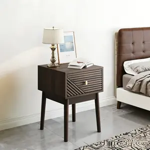 Medieval-Modern Style Walnut Bedside Table, Bedroom Bedside Table with Metal Handles, 15.75 x 15.75 x 21.65 inches, 2-Piece Set