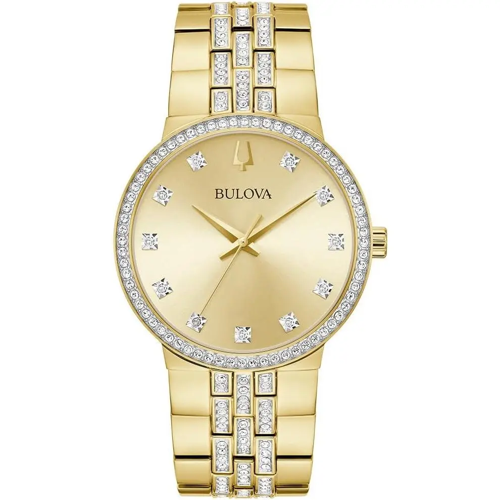 Bulova Crystal Mens Watch and Cross Pendant Necklace Box Set 98K113