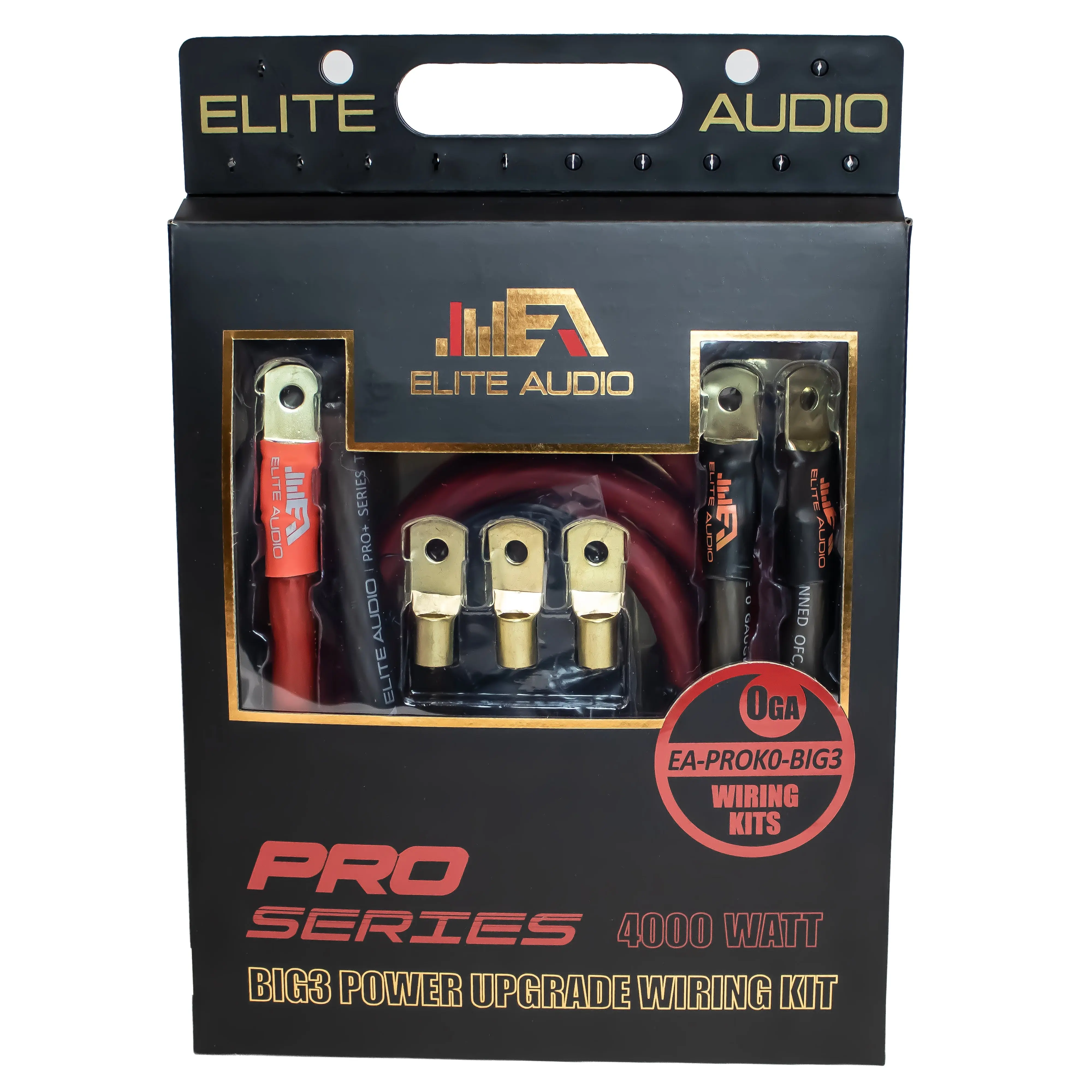 Elite Audio EA-PROK0-BIG3 0 Gauge Big 3 Upgrade Durable Tinned Copper Wire - Car Audio Amplifier Accessory with Ring Terminal, Screws, Cable Ties for Alternator Upgrades, Helps Reduce Voltage Drop
