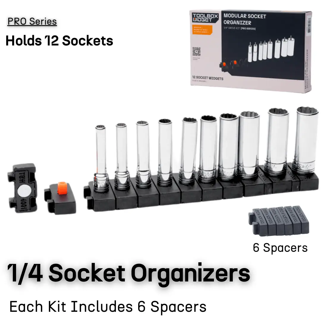 ToolBox Widget Pro 1/4" Modular Socket Organizers - 12 Units with Magnets and Orange Stem for Tool Inventory Management wrench organizers