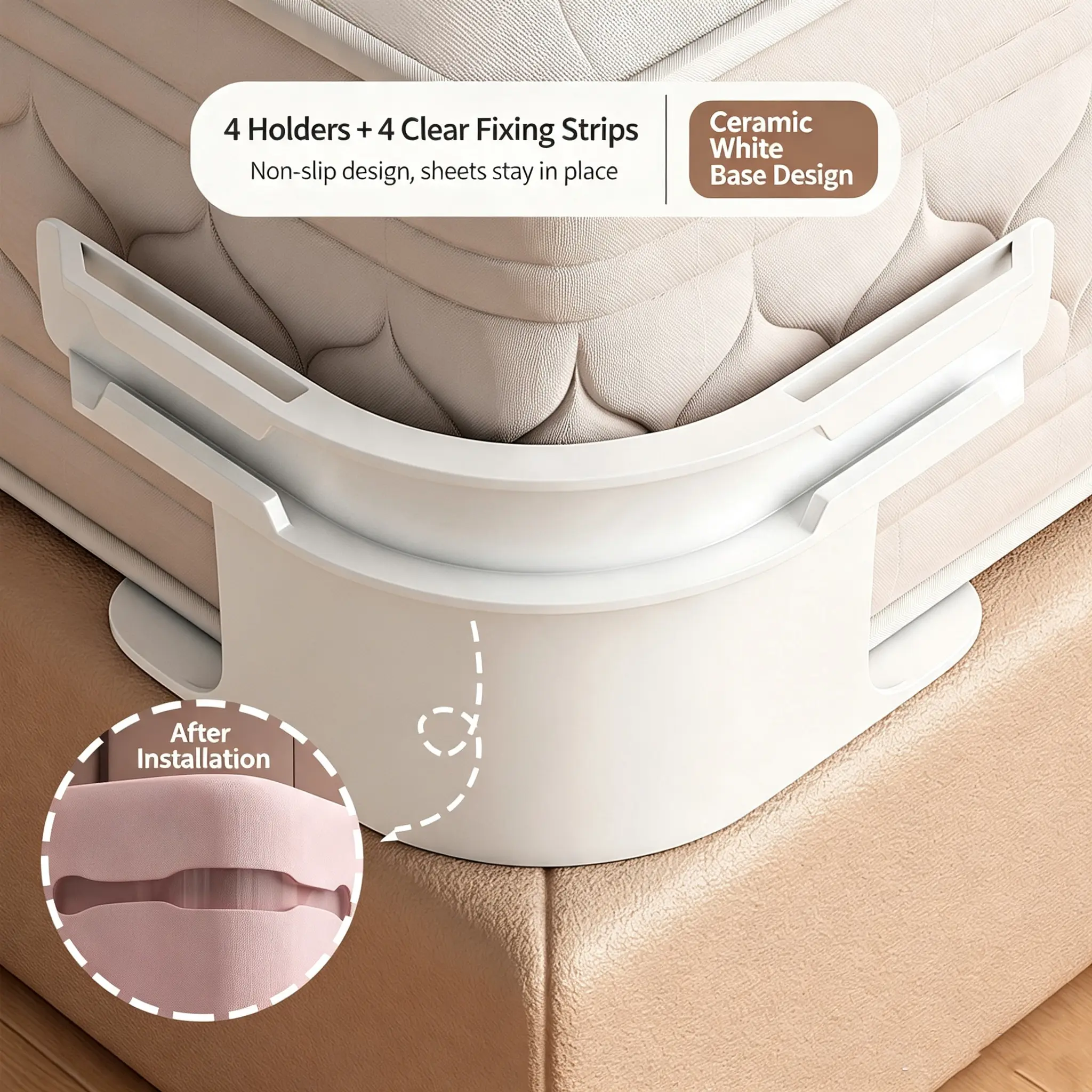 needle free sheet holders, invisible bed sheet fasteners, non slip sheet corner clips, mattress sheet grippers, reusable bedding fixers, easy install bed sheet holders, home bedroom bedding accessories
