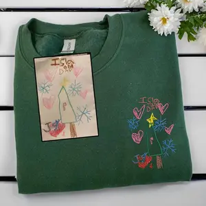 Embroidered Kids Drawing Sweatshirt for Mom Dad, Custom Kids Photo Drawing Shirt, Personalized Draw from Photo P
