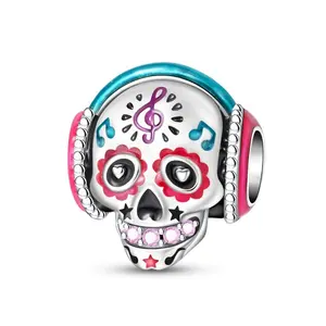 Now $0.99 – Moving Inventory! Only 50 Left 925Sterling Silver Glow Music Lover Skull Charm, Rocker Gift Bracelet Bead