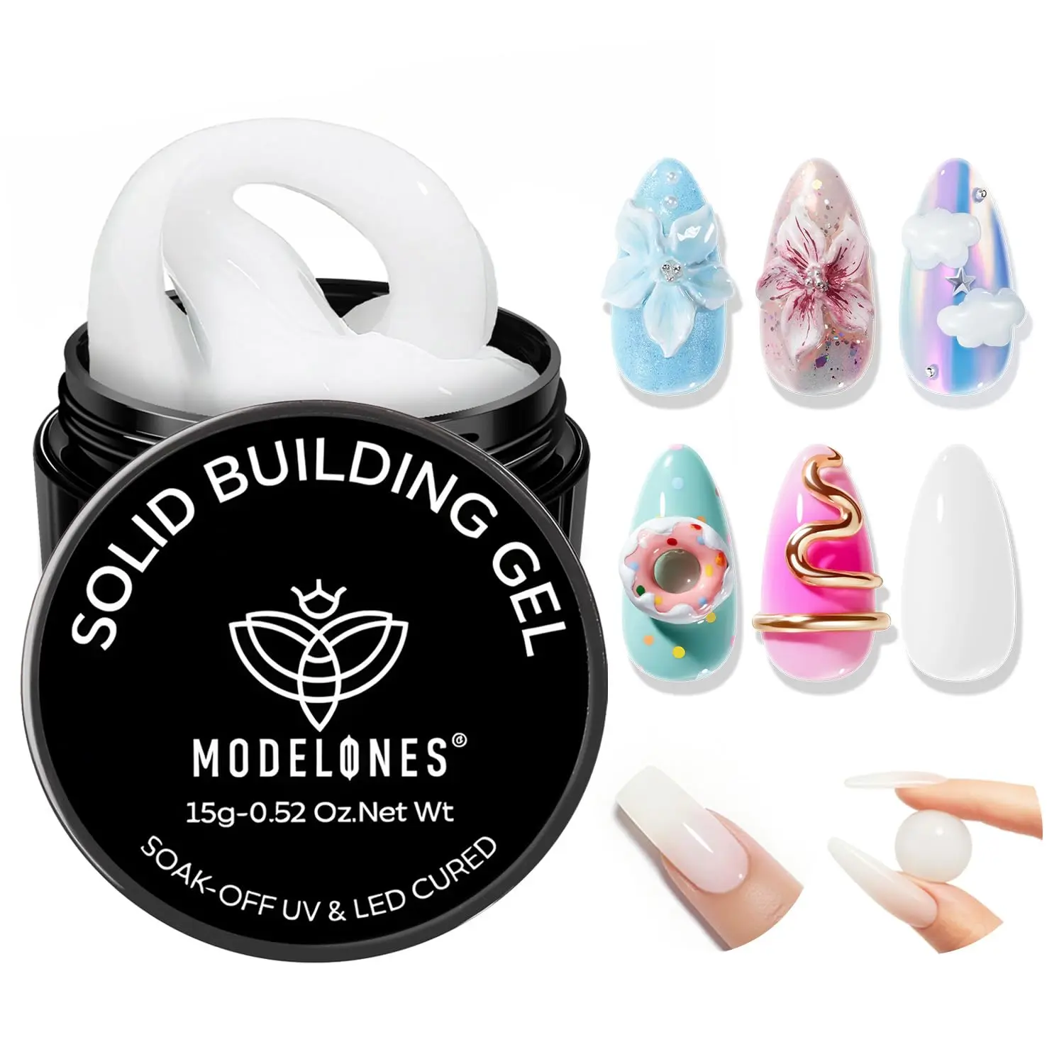 Modelones 3D Sculpting Gel, Milky White Solid Nail Builder Gel | for Nail Art Molding & Extensions for Chrome Powder, Glitter Polish Home DIY Manicure, U V Lamp Needed