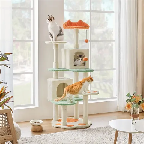 【On Sale】Yaheetech Cat Tree, 42/57.5/65/72in Cat Tower for Indoor Cats, Cat House with Platform, Scratching Posts, Double Condos, Cat Climbing Frame Bed Furniture