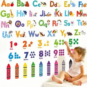 Animal Letter Number Color Stickers, Adhesive Stickers for Kids, Peel and Stick Removable Room Decor, Abc Letters Classroom Game Room Decoration