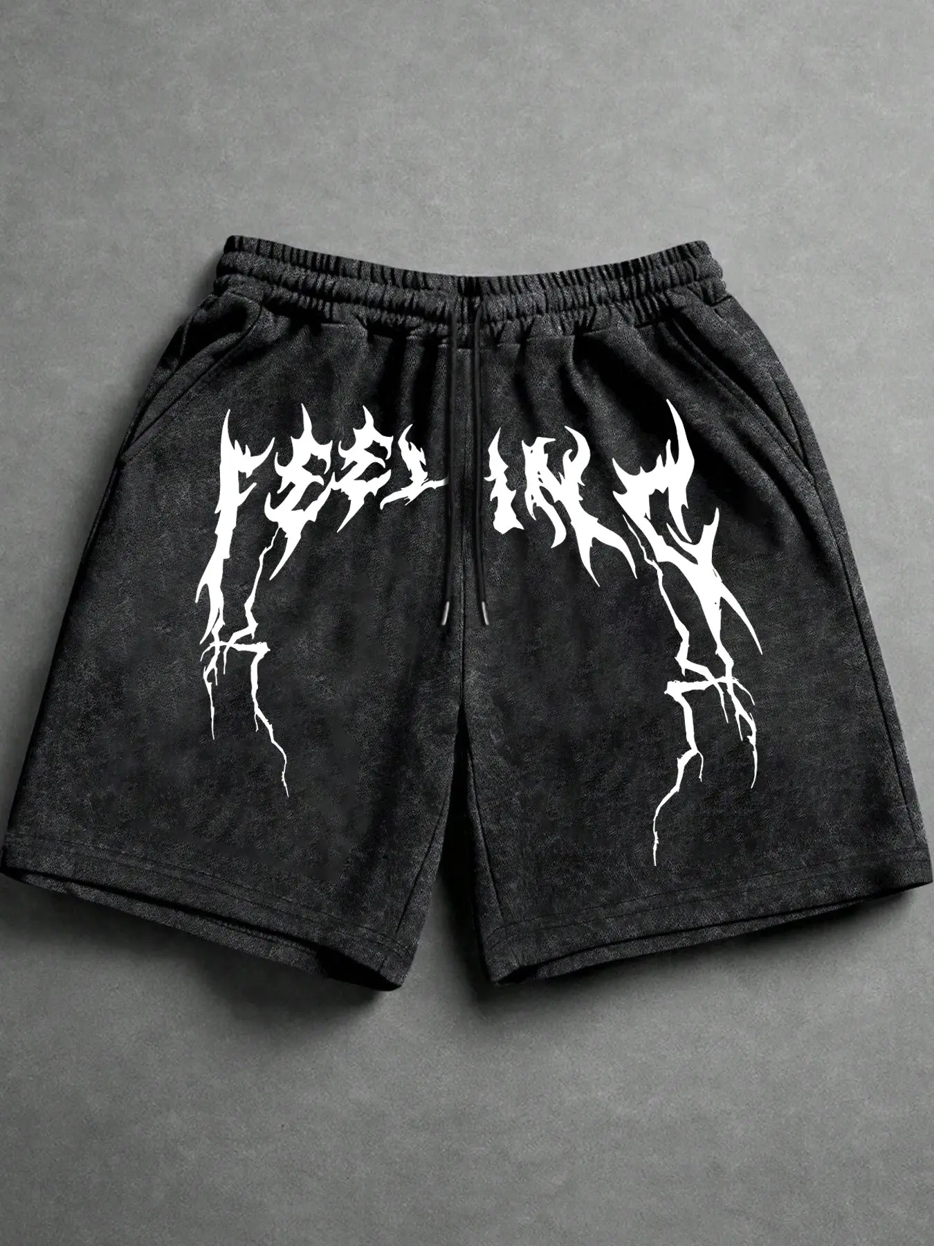 Men's Casual Graphic Shorts, Vintage with Lightning Print, Drawstring Waist, Soft Cotton Fabric, Punk Style, Daily Wear, Casual Streetwear Shorts