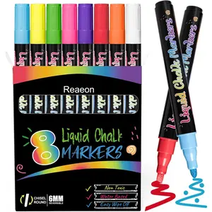 Vibrant Color Liquid Chalk Pens, for Chalkboard, Blackboard, Window, Glass, Mirror, Water-Based, Non-Toxic, 6mm Reversible Tip, 8 Pack