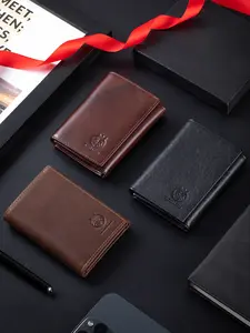 Vertical Retro Men's Genuine Leather Tri-Fold Wallet, RFID Blocking, 8 Credit Card Slots with ID Window & Bill Compartment, Trifold Wallet, Vertical Folding Wallet