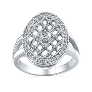 Art Deco Statement Ring Large Oval Pave CZ on Silver Engagement Wedding Ring Bezel Engagement Ring
