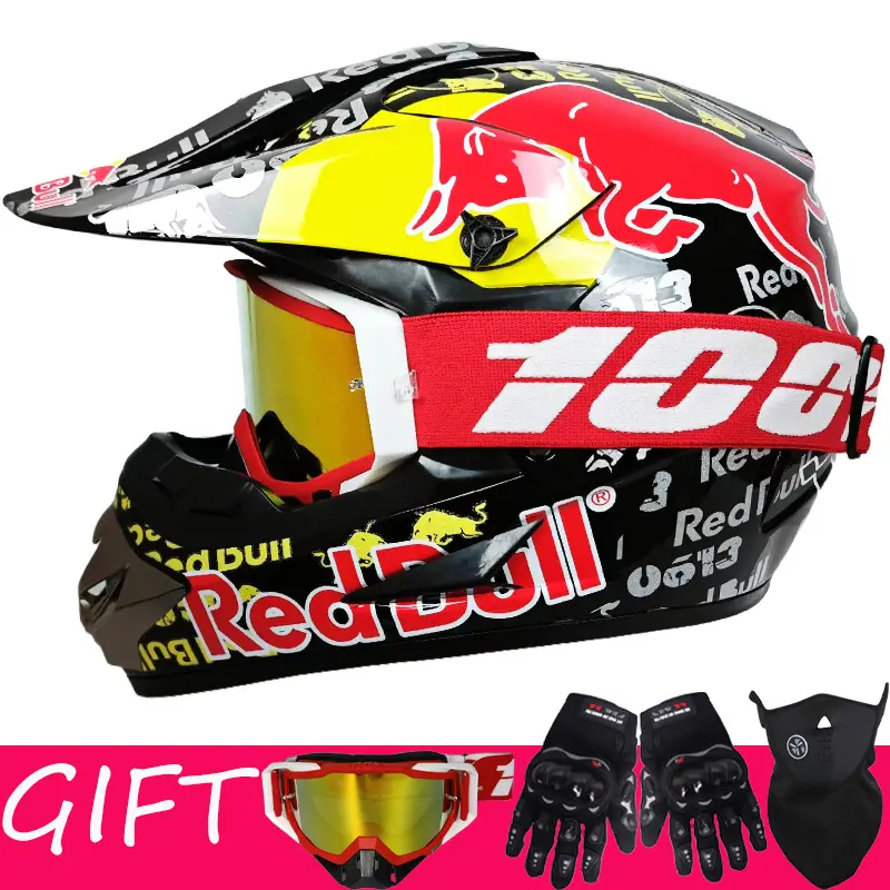 100% Motocross Goggles Gloves Face Mask Full Face Helmet Teen Youth Downhill Mountain Bike Racing Go Kart Off Road Protective Gear Set Youth Full Face Racing Helmet With Goggles Gloves Face Cover Outdoor Offroad Motorcycle Mountain Bicycle Downhill Kart
