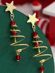 Christmas Themed Star Design Dangle Earrings, 2024 New Style Cute Beaded Decor Dangle Earrings, Fashion Jewelry Accessories for Women & Girls