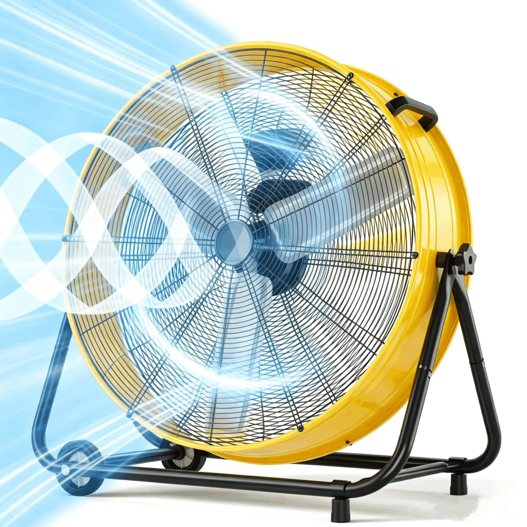 24 Inch Industrial Drum Fan, 320W High Velocity Floor Fan, 3 Speed Heavy Duty Metal Air Circulator, 360° Tilt with Casters Handle ETL Standard for Patios, Warehouse, Commercial,Basement
