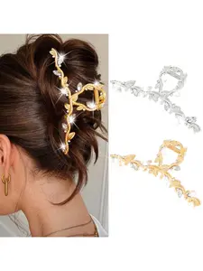 Rhinestone Claw Clips Gold Fancy Hair Clips Large Hair Claws Sparkly Hair Accessories for Women (Pack of 2)