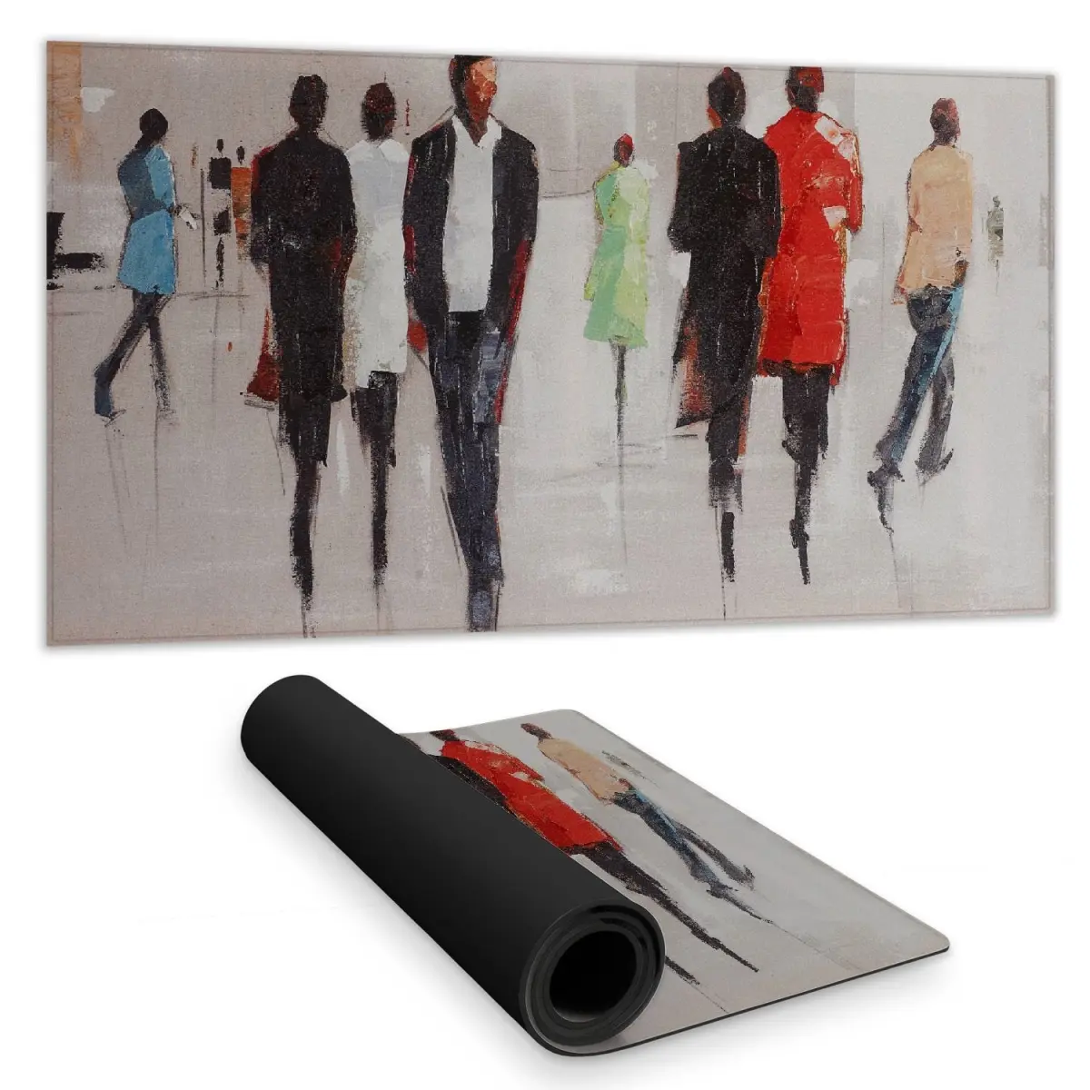 16x32in Gray Street Silhouettes Figurative Decor 360 Stand Desk Mat - Durable Decorative Mat, Smooth Surface, Water Repellent, Desk Protection, Indoor Home Supplies, Gifting, Model C1DM1531WS5LD9