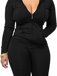 Women Two Piece Outfits Workout Sets Tracksuit Long Sleeve Zip Up Hoodie Jacket Jogger Matching Sweat Pants Set
