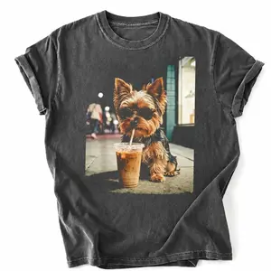 Comfort Colors Custom Dog Iced Coffee Graphic Tee 50 Breeds Short Sleeve T-Shirt Trendy Retro Aesthetic Gift for Dog Lovers, Garment Dyed Heavyweight Soft Fabric Perfect US Standard Fit Casual Vibe - Eli Deal Power