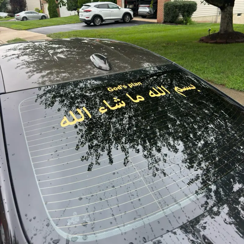 "In the name of Allah, whatever Allah wills happens" ( بسم الله ما شاء الله)