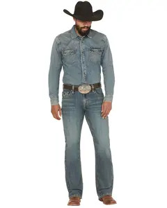 Rock & Roll Denim Men's And Medium Wash Double Barrel Relaxed Bootcut Stretch - Bm0dd06688